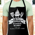 Grill Master Daddy Black Apron<br><div class="desc">Unique custom black apron for the best dad ever on Christmas, Father's Day or his birthday featuring illustrations of a barbecue grill and "Grill Master Daddy" in fun white typography. Add the names of his children. If needed, edit in the design tool to increase or decrease the font size for...</div>