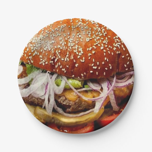 grill master father's day hamburger cheeseburger paper plates (Front)