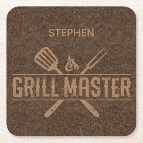 Grill Master Faux Leather  Square Paper Coaster