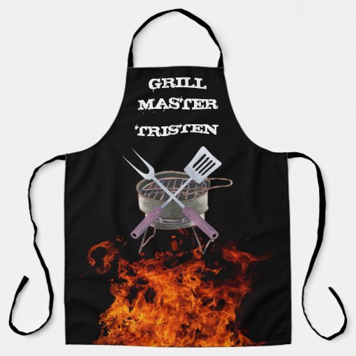 Grill Master Flame Name Monogram Grill BBQ Apron Zazzle