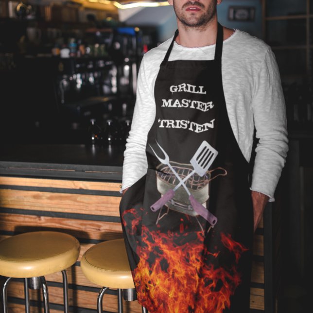 Grill Master Flame Name Monogram Grill BBQ  Apron (Creator Uploaded)