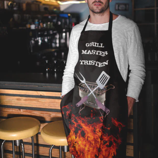 Grill Master Flame Name Monogram Grill BBQ Apron Zazzle