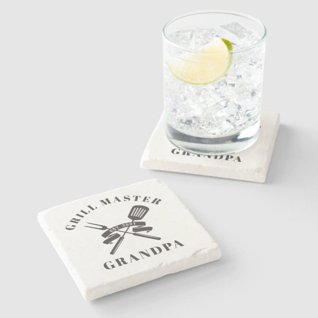 Grill Master Grandpa Best Grandfather Custom Stone Coaster (Side)