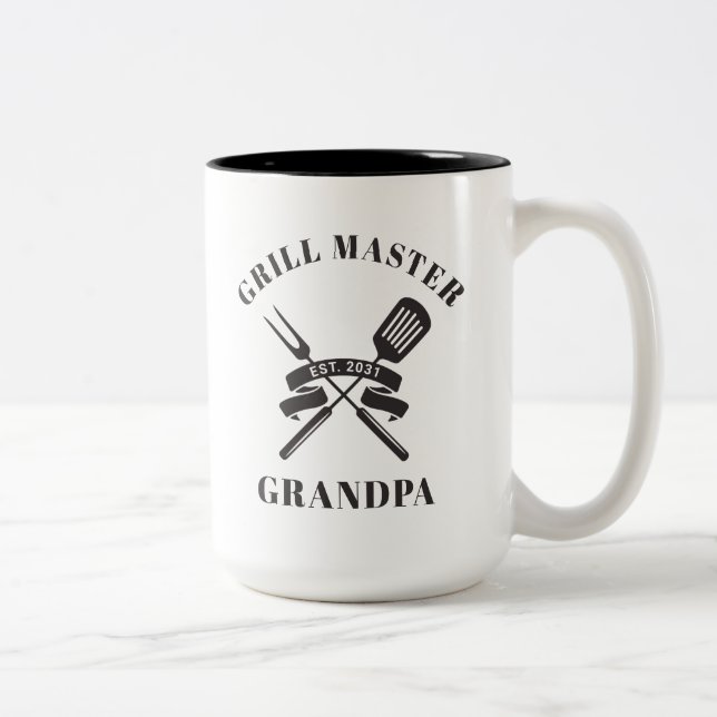 Grill Master Grandpa Best Grandfather Custom Two-Tone Coffee Mug (Right)