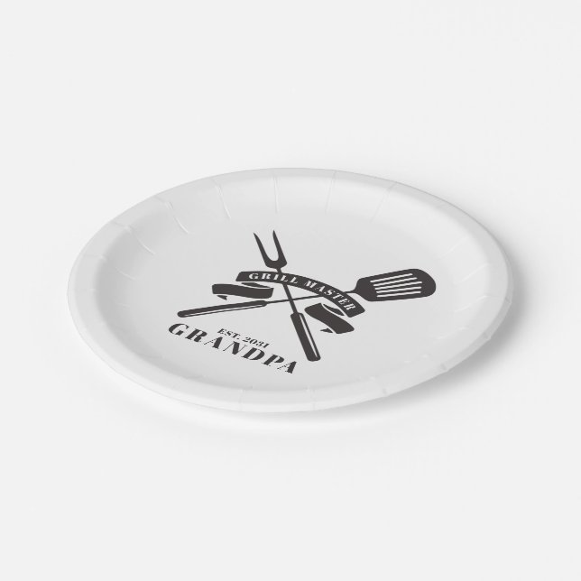 Grill Master Grandpa Fathers Day BBQ Custom Paper Plates (Angled)
