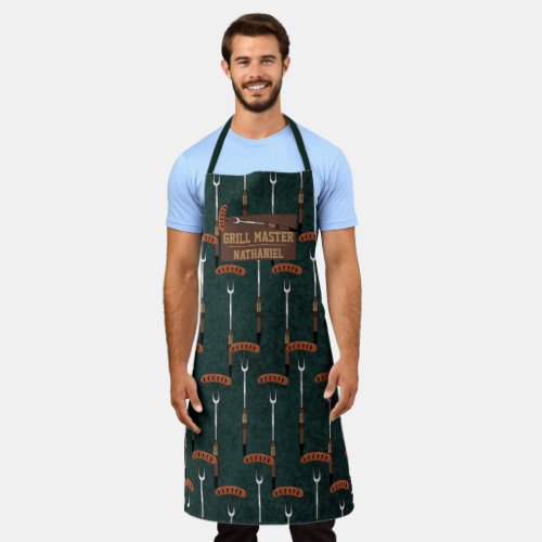 Grill Master Green Sausage Grilling Fork Name Apron
