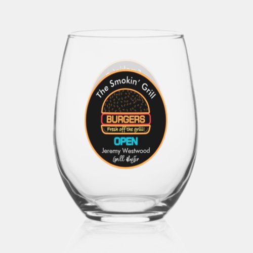 Grill Master Grilling Drinkware Cocktails Stemless Wine Glass
