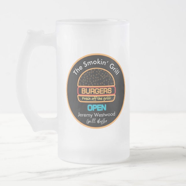 Grill Master Grilling Glass Drinkware Frosted Glass Beer Mug (Left)