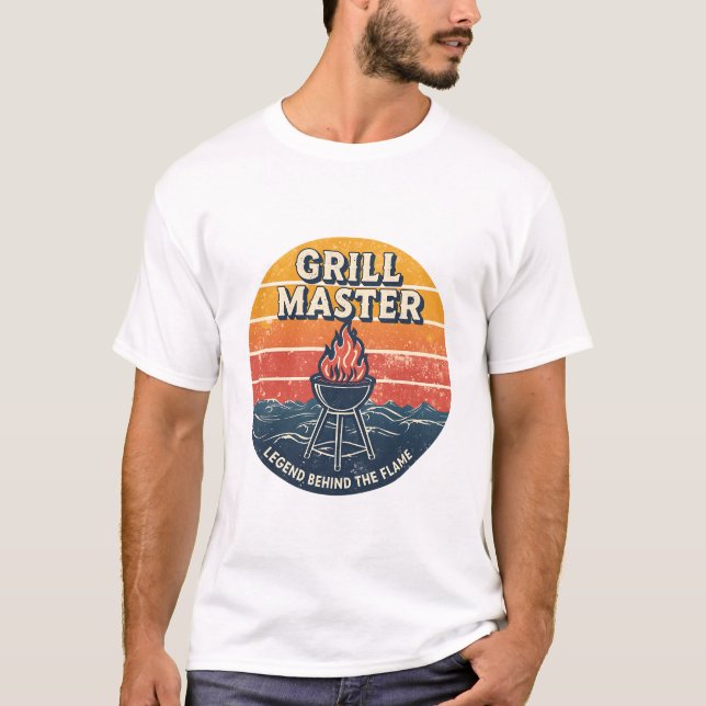 Grill Master Legend Behind The Flame  Retro Sunset T-Shirt (Front)