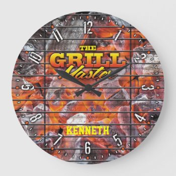 Grill Master Man Cave Personalizable Wall Clock by NiceTiming at Zazzle