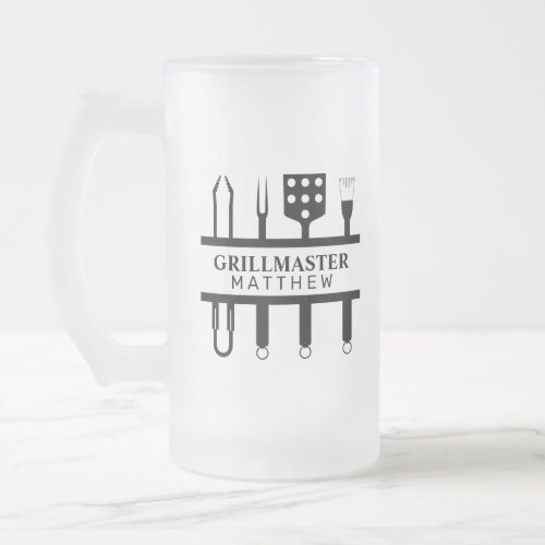 Grill master name fathers day  frosted glass beer mug