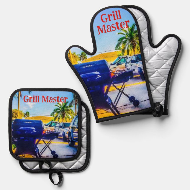 Grill Master Oven Mitt and Pot Holders Oven Mitt & Pot Holder Set (Front/Back)