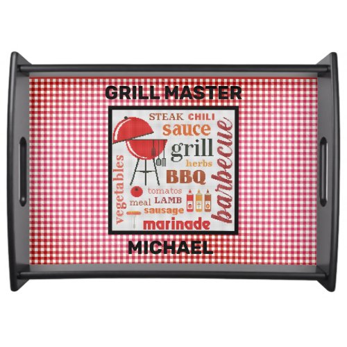 Grill Master Personalized Barbecue Red Check  Serving Tray