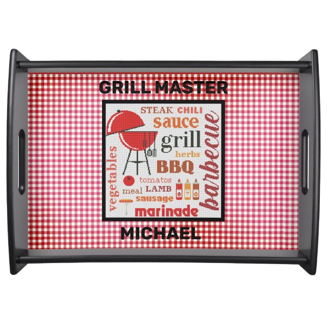 Grill Master Personalized Barbecue Red Check  Serving Tray (Front)