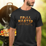 GRILL MASTER Personalized BBQ T-Shirt<br><div class="desc">The ultimate accessory for any self-respecting Grill Master: a personalized t-shirt featuring the title GRILL MASTER in flames and fire typography and a name or fun phrase or saying. It's the perfect way to show off your love of cooking outdoors, whether flipping burgers or smoking your favorite meats at a...</div>