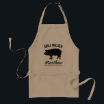 Grill Master personalized pork bbq apron for men<br><div class="desc">Grill Master personalized pork bbq apron for men. Vintage pig silhouette design with custom name. Cool manly barbecue design for chef cook dad, husband, grandfather, step father, uncle, grandpa, boyfriend, brother, co worker, colleague, diner staff, kitchen personnel, restaurant owner, boss, friend, family, butcher, butchery owner etc. Personalizable kitchen aprons with...</div>