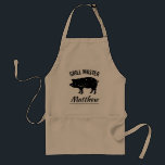 Grill Master personalized pork bbq apron for men<br><div class="desc">Grill Master personalized pork bbq apron for men. Vintage pig silhouette design with custom name. Cool manly barbecue design for chef cook dad, husband, grandfather, step father, uncle, grandpa, boyfriend, brother, co worker, colleague, diner staff, kitchen personnel, restaurant owner, boss, friend, family, butcher, butchery owner etc. Personalizable kitchen aprons with...</div>