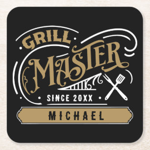 Grill Master Personalized Square Paper Coaster