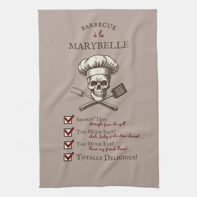 Grill Master Skully - Vintage Skull Illustration  Kitchen Towel (Vertical)