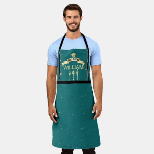 Grill Master teal mens kitchen Apron