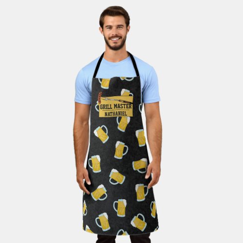 Grill Master Yellow Black Watercolor Beer Steins Apron