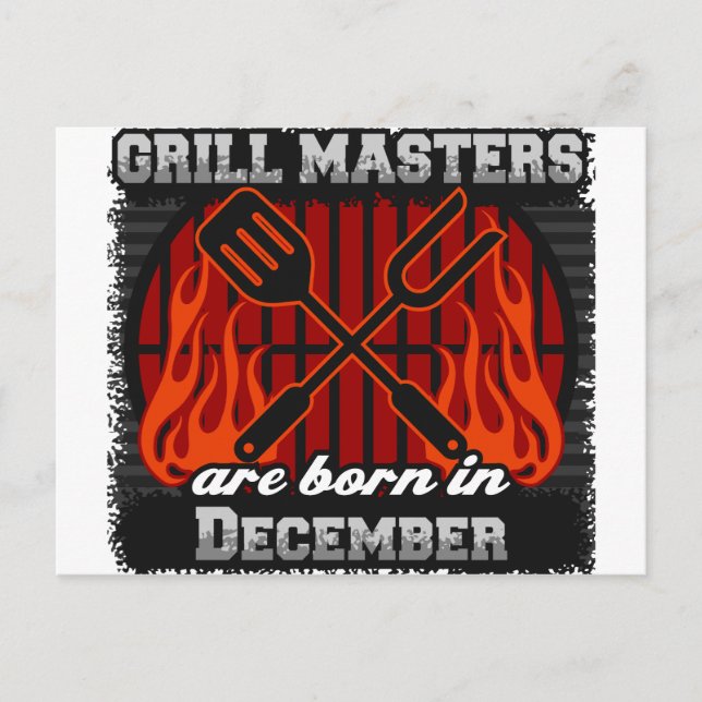 Grill Masters Are Born In December BBQ Birthday Postcard (Front)