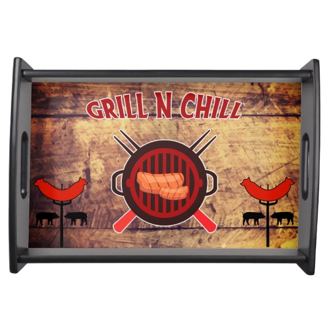 GRILL N CHILL Serving Tray Black Wood (Front)