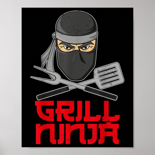 Grill Ninja - Funny Barbeque Hibachi Grill Fork &a Poster (Front)