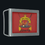 Grill Queen Belt Buckle<br><div class="desc">Barbecue grill over flaming charcoal,  scroll banner with custom text over crossed tongs and brush. Custom background color.</div>