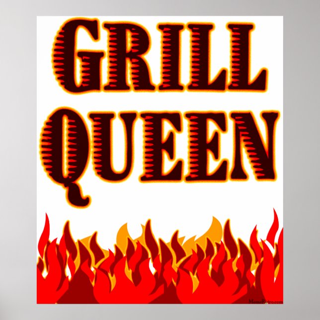 Grill Queen Red Flames BBQ Art Poster (Front)