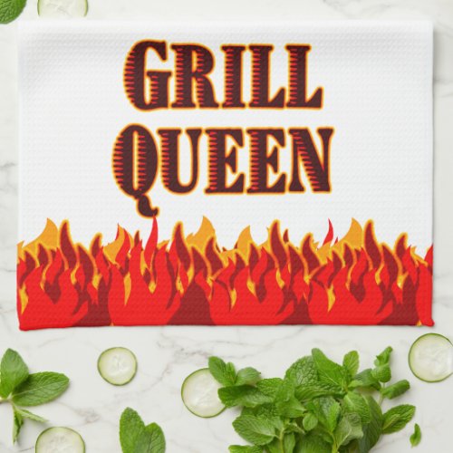 Grill Queen Red Flames BBQ Kitchen Towel