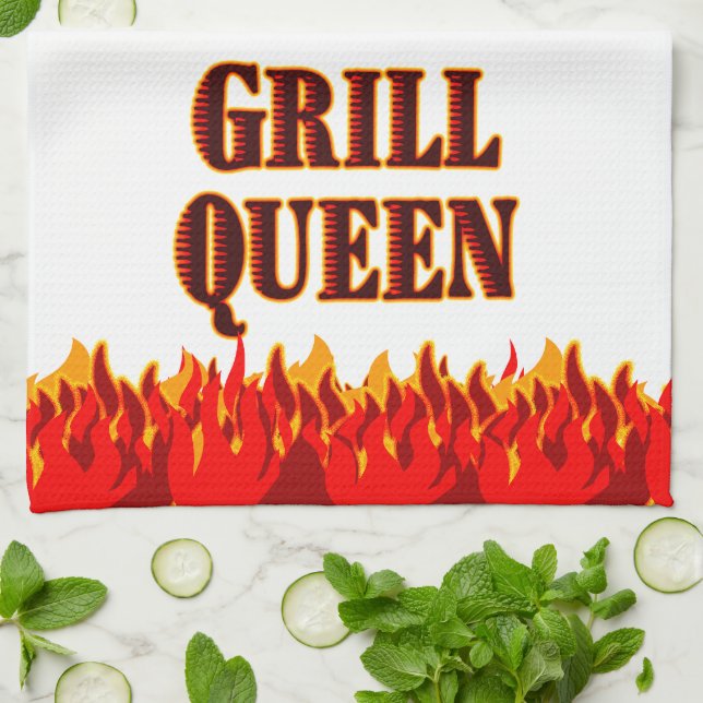 Grill Queen Red Flames BBQ Kitchen Towel (Folded)