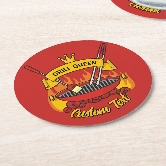 Grill Queen Round Paper Coaster (Angled)