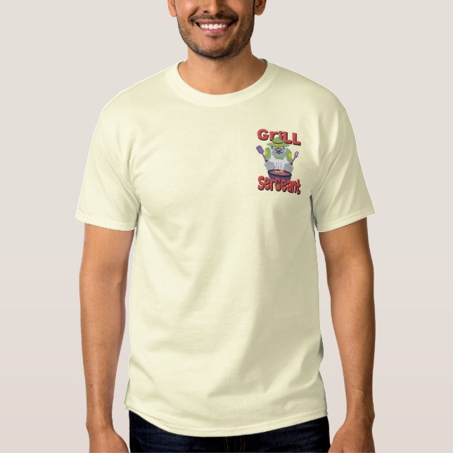 Grill Sargent Barbeque Fun Embroidered T-Shirt (Front)
