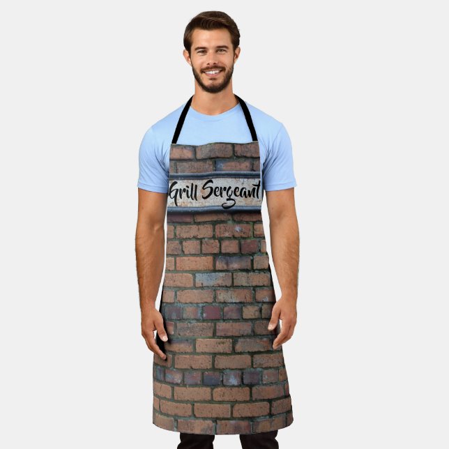 Grill Sergeant Brick Wall Rusty Sign Personalized Apron (Worn)