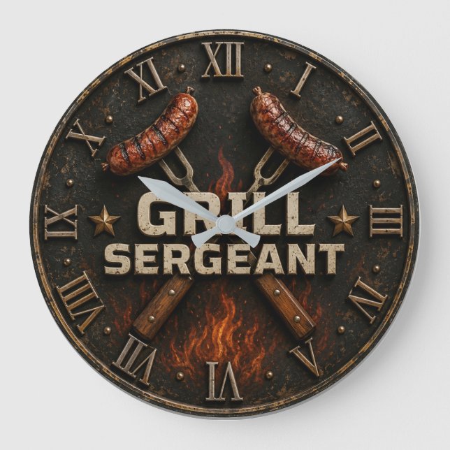 Grill Sergeant Funny BBQ Grill Master Barbecue  Large Clock (Front)