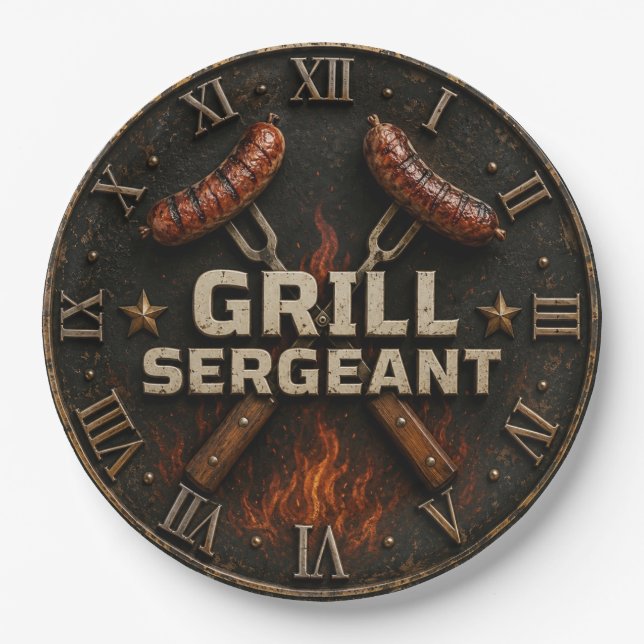 Grill Sergeant Funny BBQ Grill Master Barbecue  Paper Plates (Front)