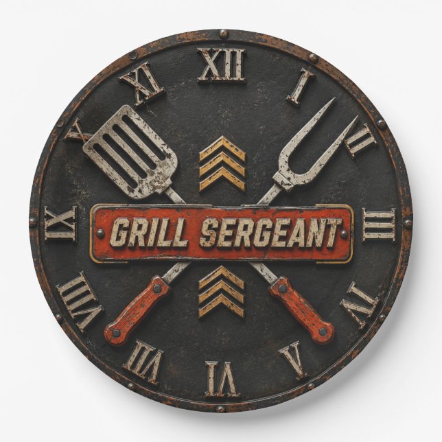 Grill Sergeant Funny BBQ Grill Master Man Cave  Paper Plates (Front)