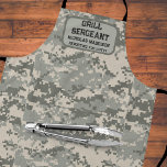 Grill Sergeant Reporting for Duty Military Themed  Apron<br><div class="desc">Looking for a fun,  military themed gift?  Here we have a Grill Sergeant reporting for duty with customizable name on faux patch,  for the grill master who loves to cook outdoors.  Military camouflage pattern background.</div>