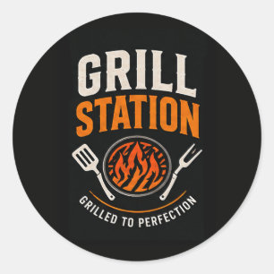 🔥 Grill Station Burger Restaurant Cooking Crew 🍔 Classic Round Sticker