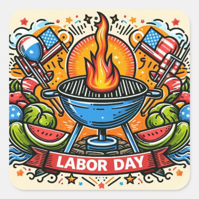 Grill & Thrill Labor Day Celebration Square Sticker (Front)