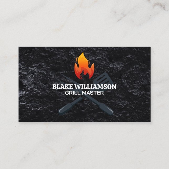 Grill Tool | Fire | Restaurant Business Card (Front)
