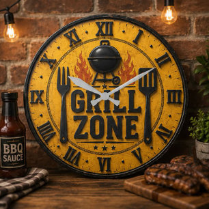 Grill Zone BBQ Grill Master Kitchen Rustic Large Clock