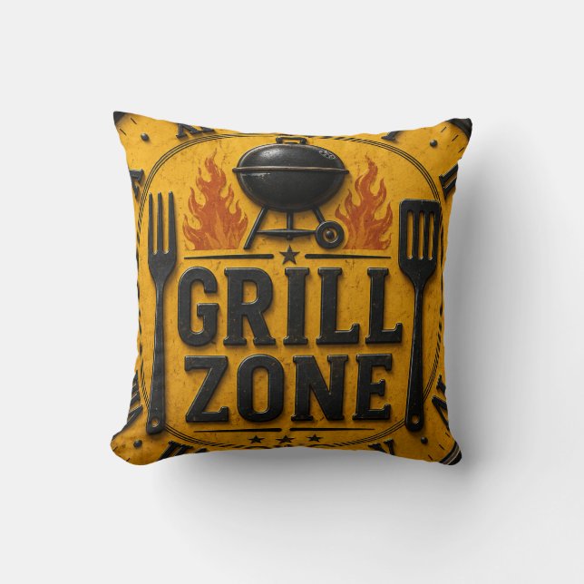 Grill Zone BBQ Grill Master Kitchen Rustic  Throw Pillow (Front)