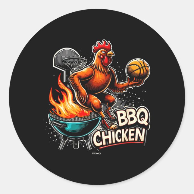 Grilled Bbq Chicken Playing Flaming Basball Classic Round Sticker (Front)