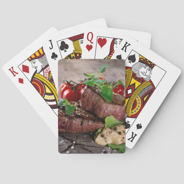 Grilled bbq steaks with fresh herbs and tomatoes poker cards (Back)