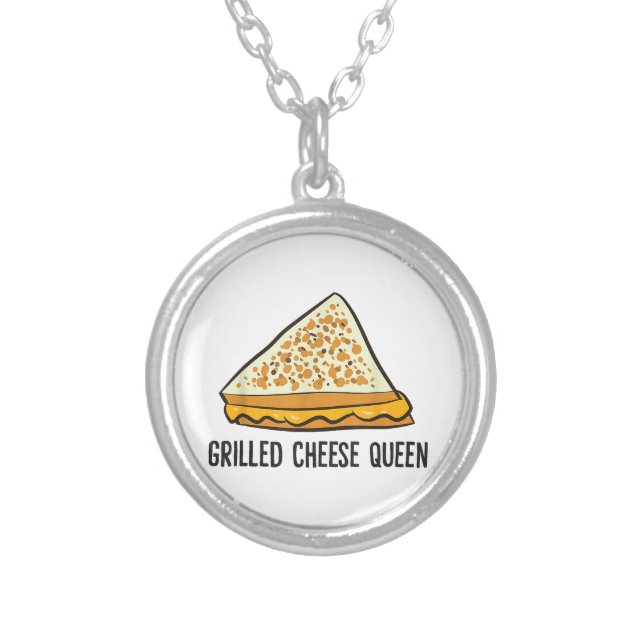 Grilled Cheese Queen Funny Grilled Cheese  Silver Plated Necklace (Front)