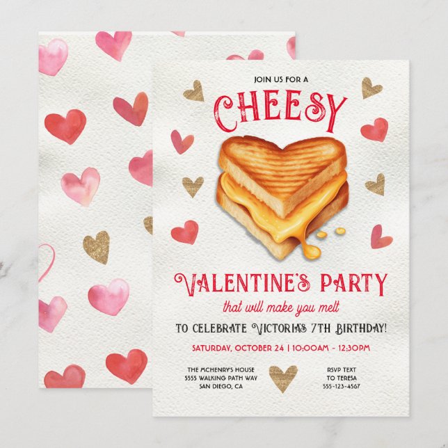 Grilled Cheese Valentines Galentines day Party Invitation (Front/Back)