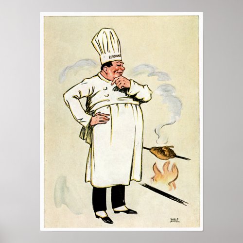 Grilled Chicken Chef Vintage Food Ad Art Poster