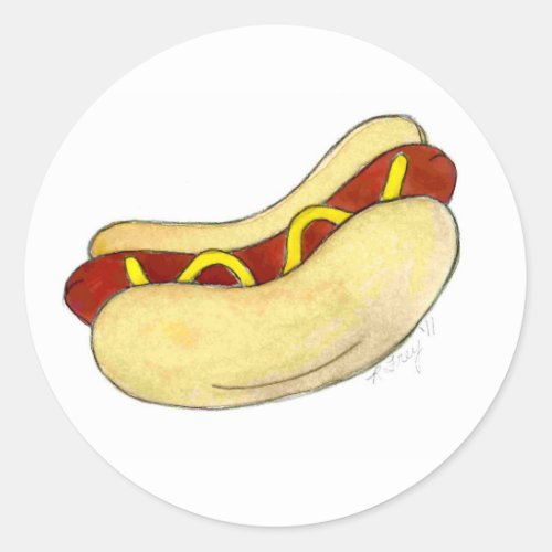 Grilled Fast Food Hot Dog Mustard Relish on Bun Classic Round Sticker